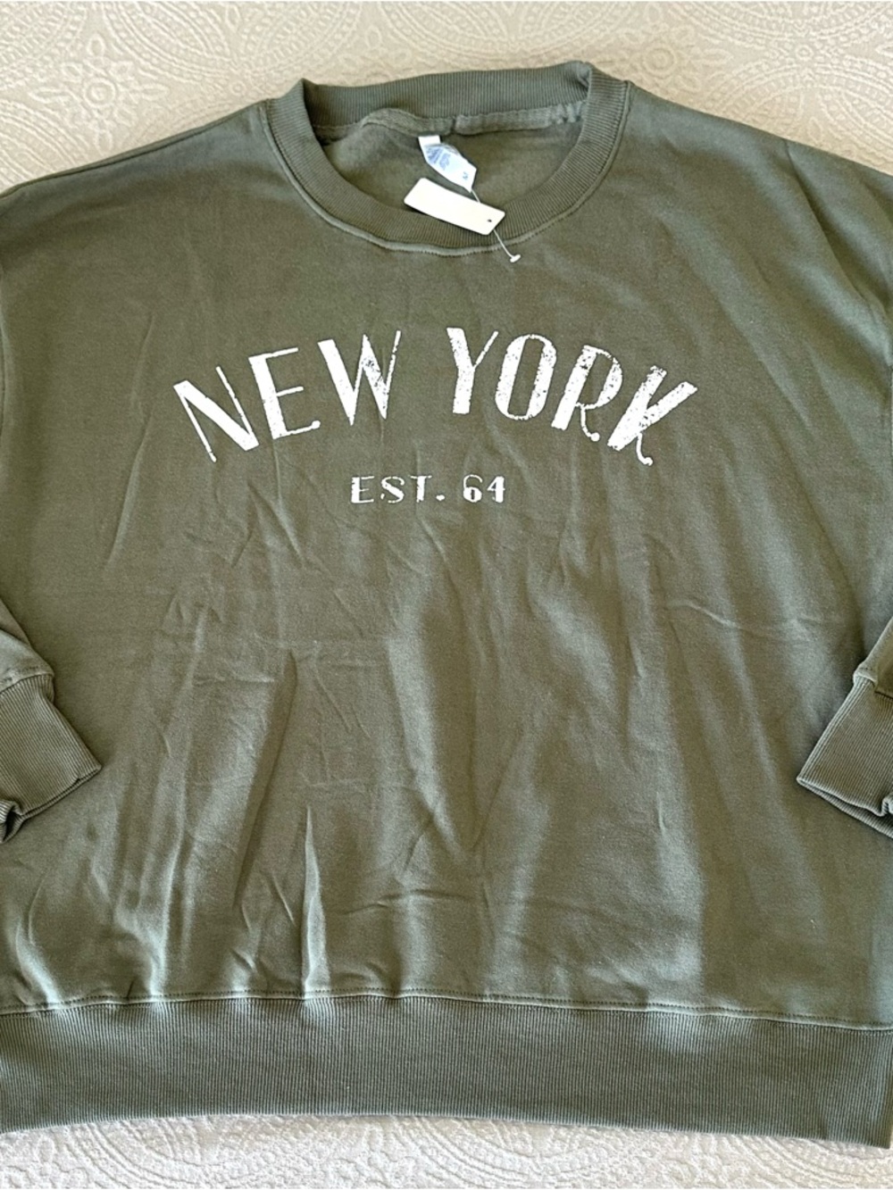New York Sweatshirt Olive Army Green Medium Large NWT